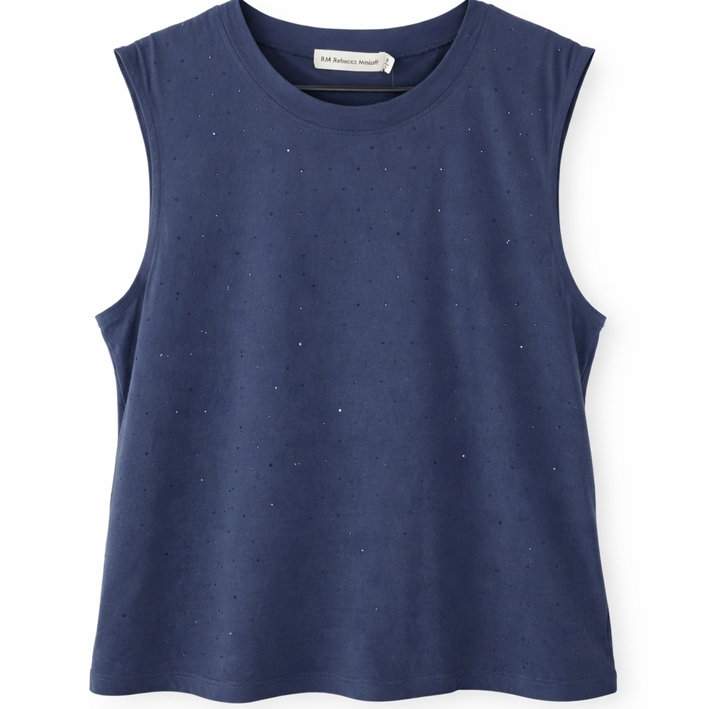 NWT RM Rebecca Minkoff Navy Rhinestone Tank Top Size Medium Sleeveless Sparkle